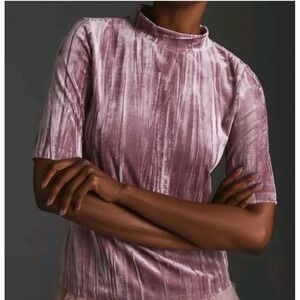 NEW! Anthropologie Pilcro Pink/Rose Velvet Short Sleeve Mock Neck Top Sz‎ XS $68